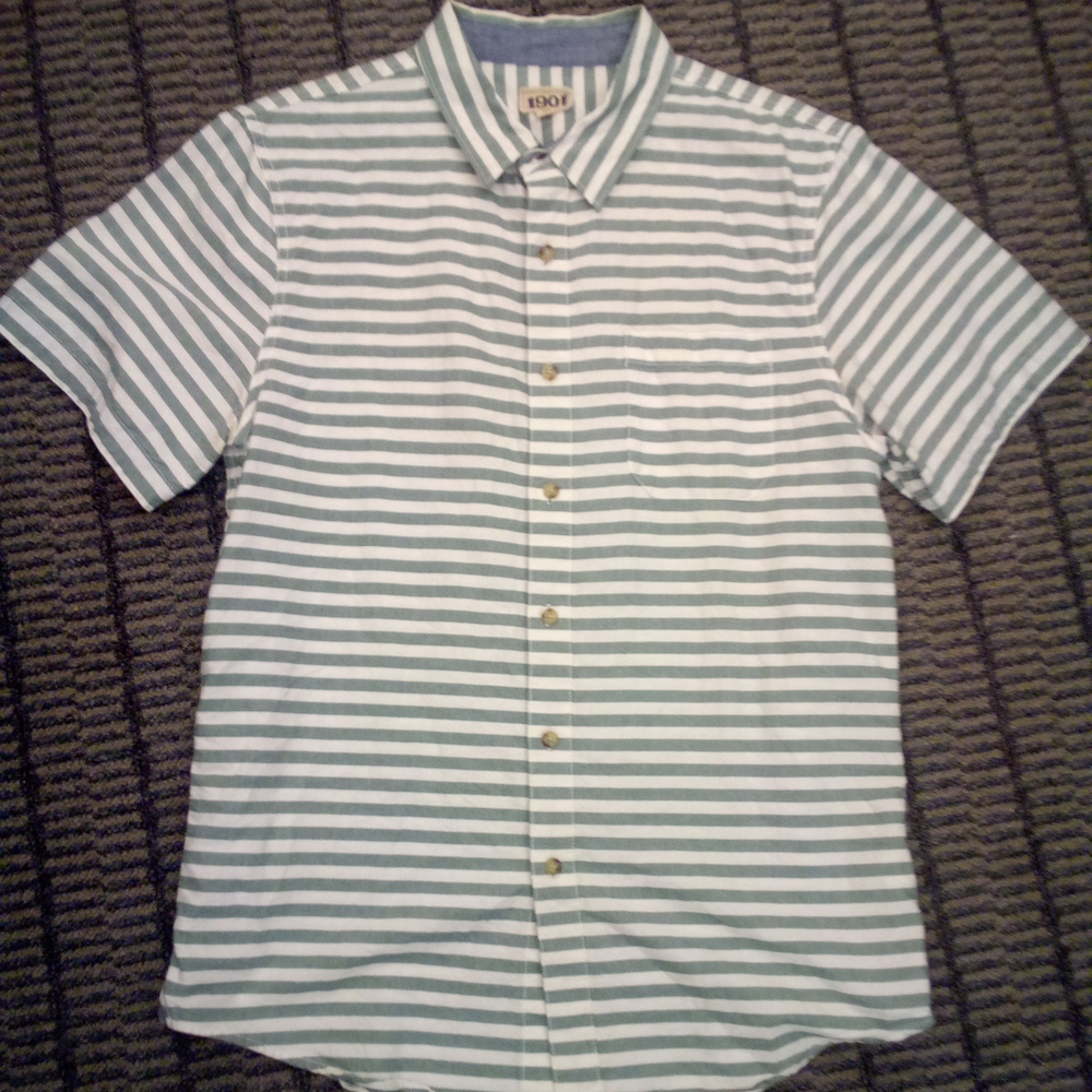 1901 Green and White Casual Button Down Shirt